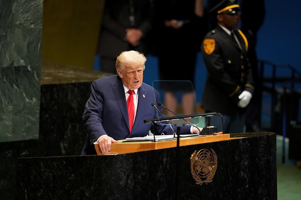 US President Donald Trump speaks during the 80th session of the UN’s General Assembly at the United Nations headquarters in New York on Sept. 23.Photographer: David Dee Delgado/Bloomberg